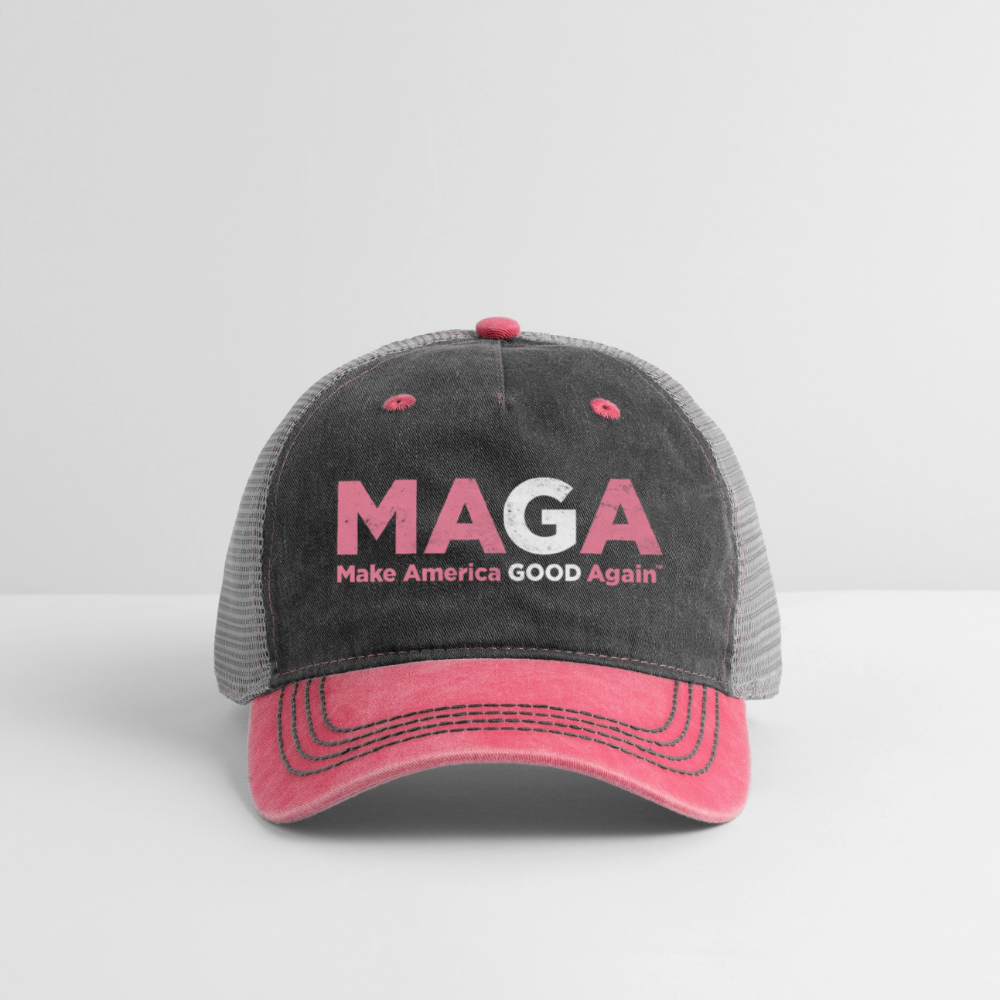 Pigment Dyed Trucker Hat - Pink - washed pink / silver 