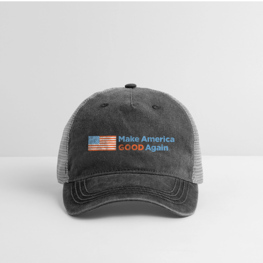 Distressed Pigment Dyed Trucker Cap - washed black / silver