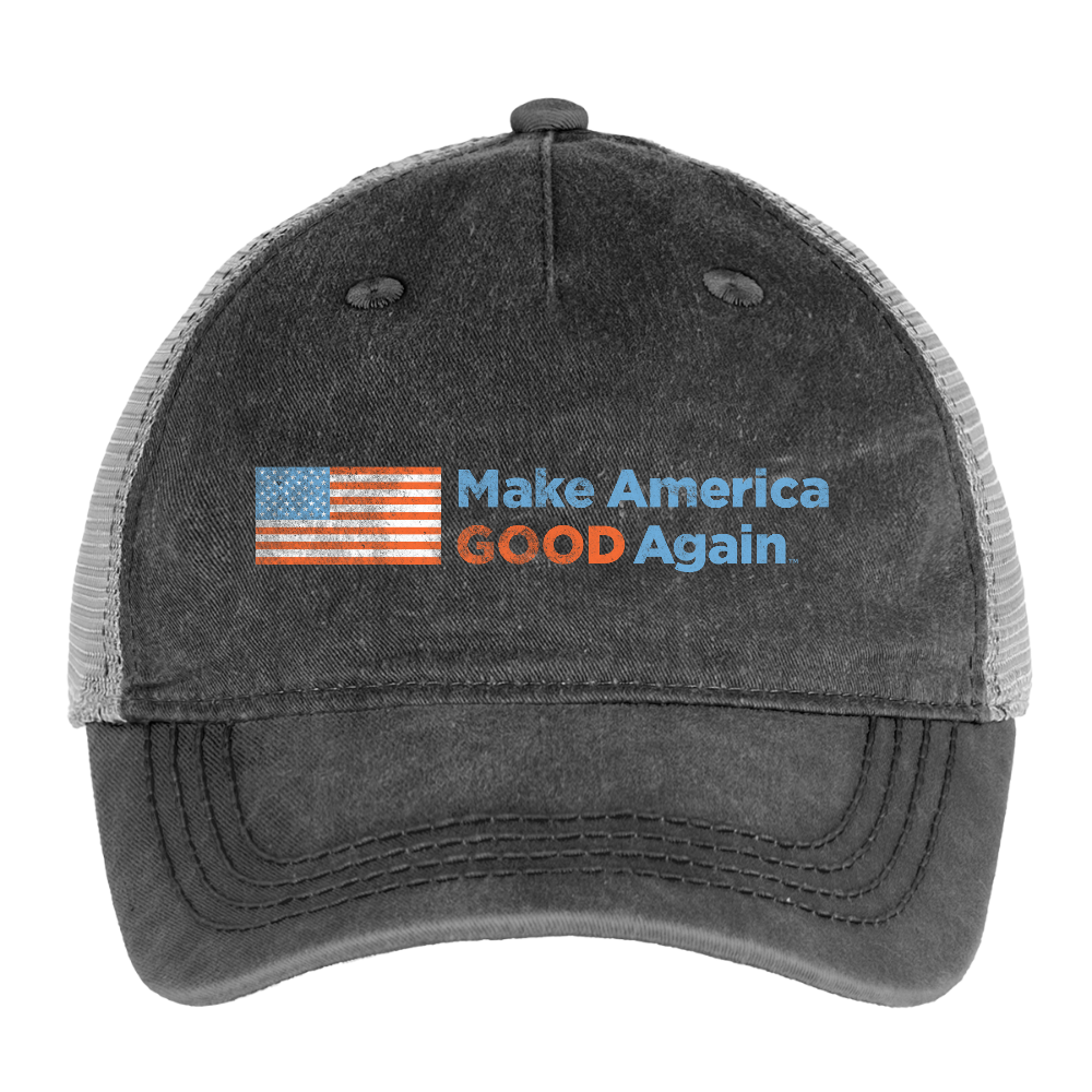 Distressed Pigment Dyed Trucker Cap - washed black / silver